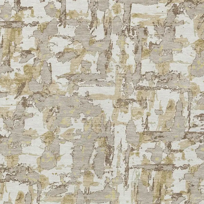 Ivory And Beige Abstract Washable Indoor Outdoor Area Rug Photo 4