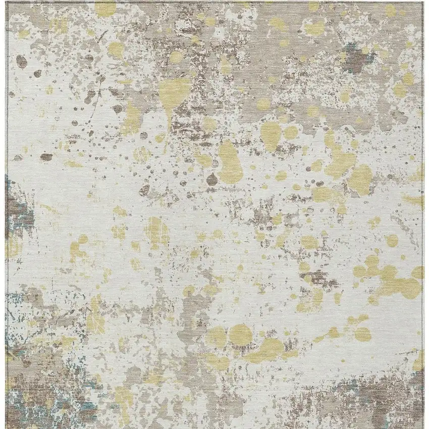 Ivory And Beige Abstract Washable Indoor Outdoor Area Rug Photo 4