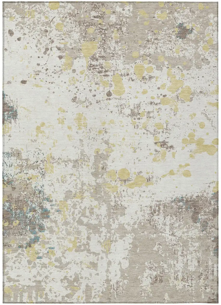 Ivory And Beige Abstract Washable Indoor Outdoor Area Rug Photo 2