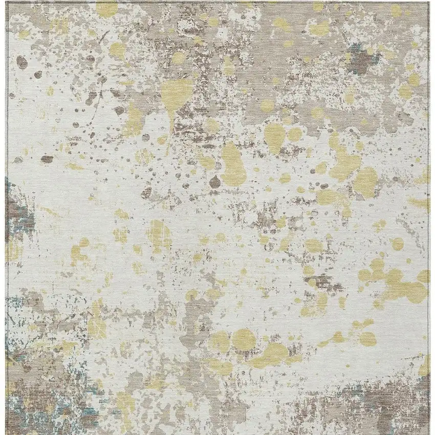 Ivory And Beige Abstract Washable Indoor Outdoor Area Rug Photo 6