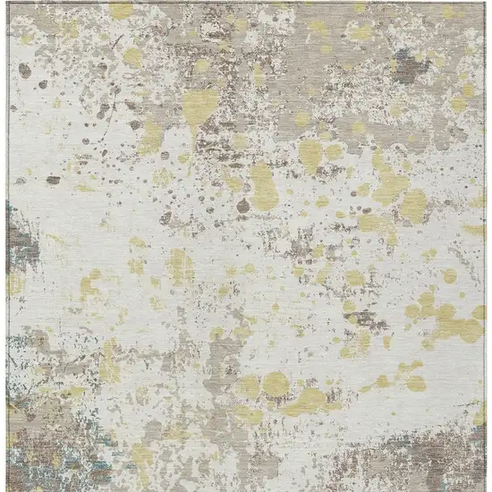 Ivory And Beige Abstract Washable Indoor Outdoor Area Rug Photo 6