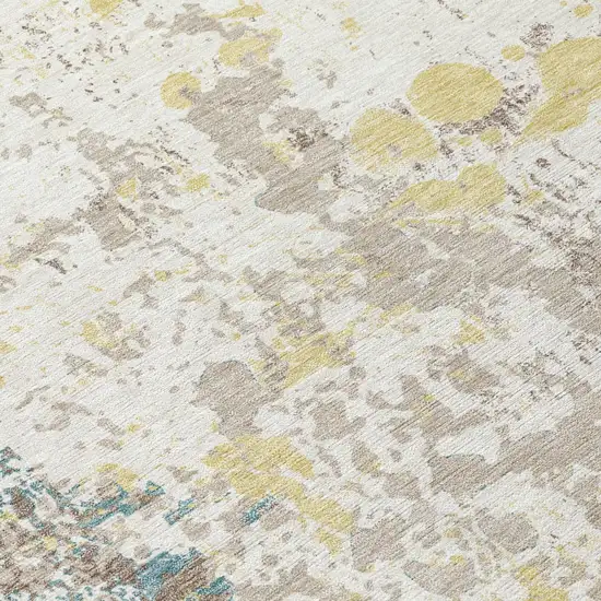 Ivory And Beige Abstract Washable Indoor Outdoor Area Rug Photo 8