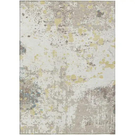 Ivory And Beige Abstract Washable Indoor Outdoor Area Rug Photo 2