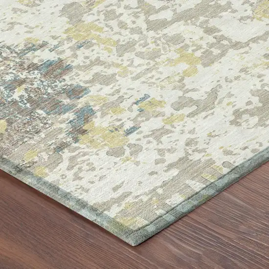 Ivory And Beige Abstract Washable Indoor Outdoor Area Rug Photo 7