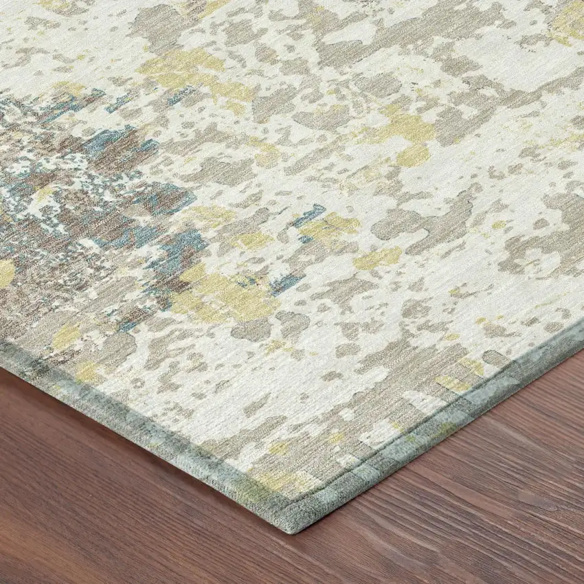 Ivory And Beige Abstract Washable Indoor Outdoor Area Rug Photo 7