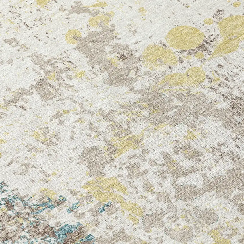 Ivory And Beige Abstract Washable Indoor Outdoor Area Rug Photo 8