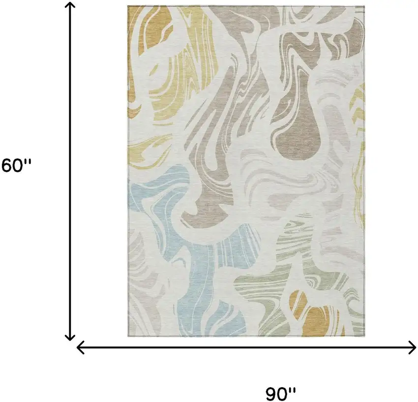 Ivory And Beige Abstract Washable Indoor Outdoor Area Rug Photo 5