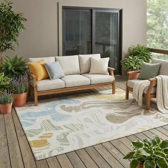 Ivory And Beige Abstract Washable Indoor Outdoor Area Rug Photo 1