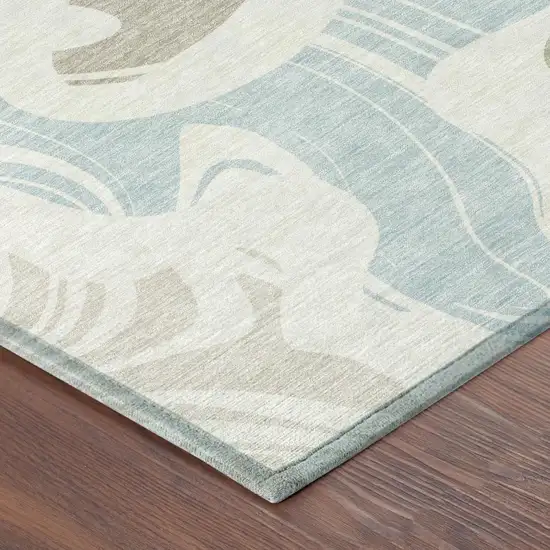 Ivory And Beige Abstract Washable Indoor Outdoor Area Rug Photo 3
