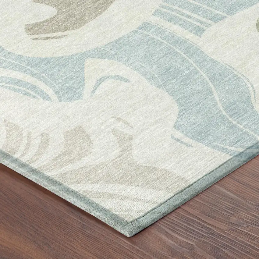 Ivory And Beige Abstract Washable Indoor Outdoor Area Rug Photo 3