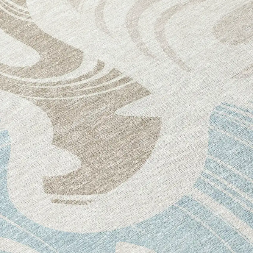 Ivory And Beige Abstract Washable Indoor Outdoor Area Rug Photo 4