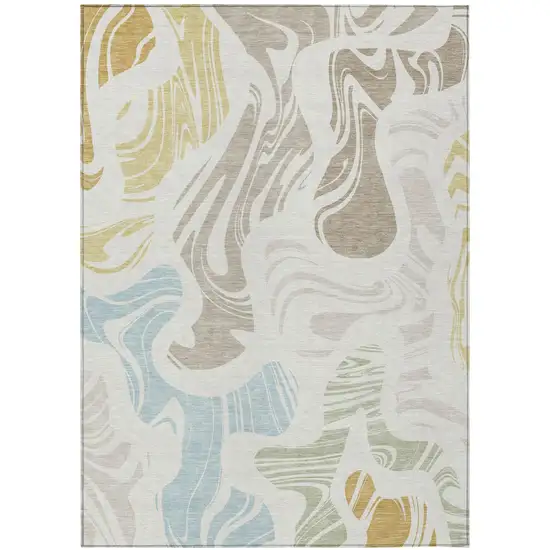 Ivory And Beige Abstract Washable Indoor Outdoor Area Rug Photo 2