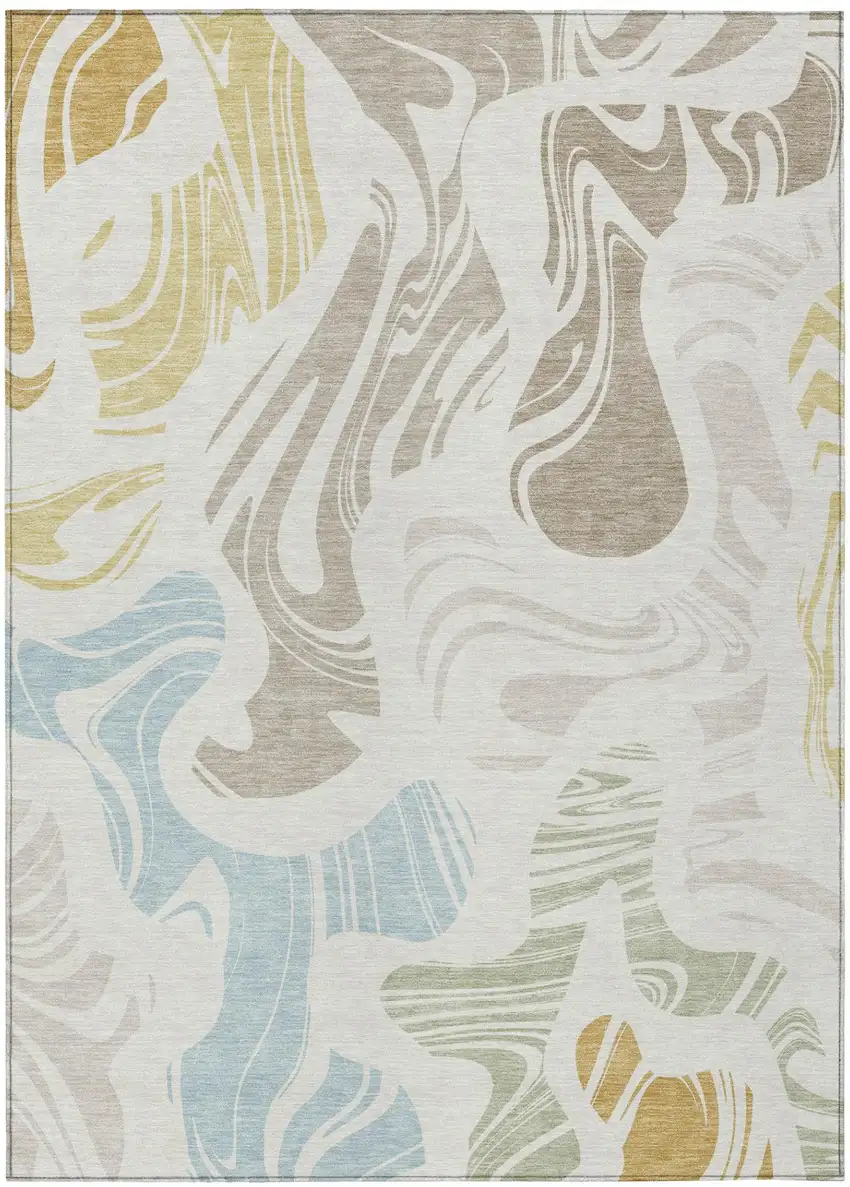Ivory And Beige Abstract Washable Indoor Outdoor Area Rug Photo 2