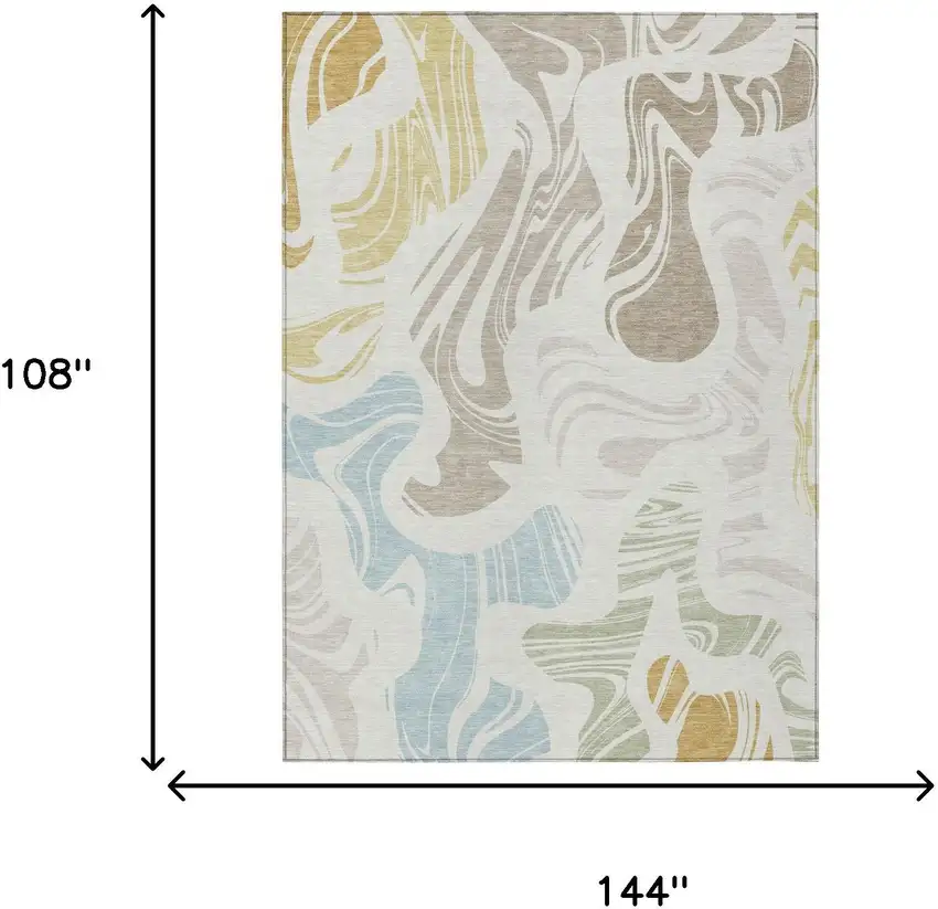 Ivory And Beige Abstract Washable Indoor Outdoor Area Rug Photo 5