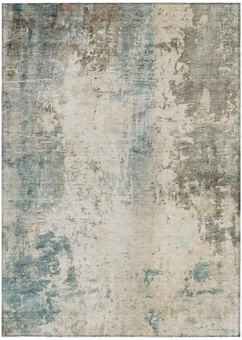 Ivory And Beige Abstract Washable Indoor Outdoor Area Rug Photo 1