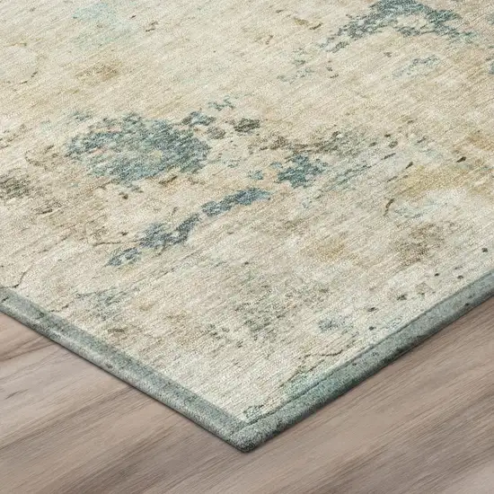 Ivory And Beige Abstract Washable Indoor Outdoor Area Rug Photo 5