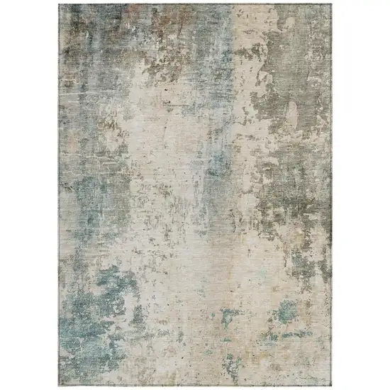 Ivory And Beige Abstract Washable Indoor Outdoor Area Rug Photo 1
