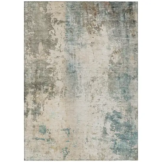 Ivory And Beige Abstract Washable Indoor Outdoor Area Rug Photo 3