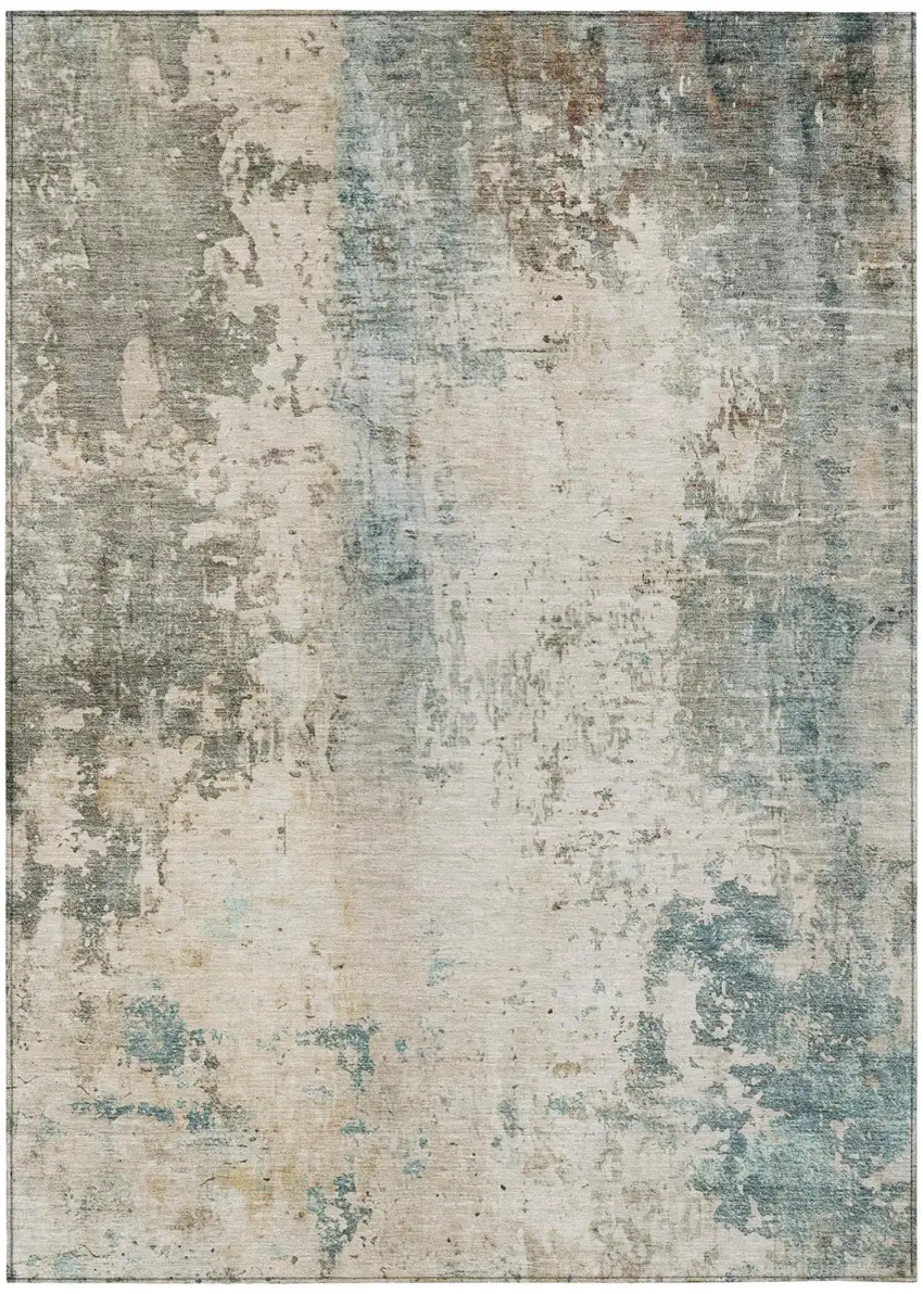 Ivory And Beige Abstract Washable Indoor Outdoor Area Rug Photo 3