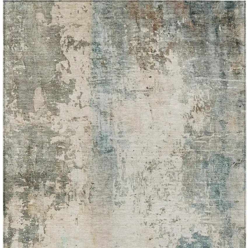 Ivory And Beige Abstract Washable Indoor Outdoor Area Rug Photo 7