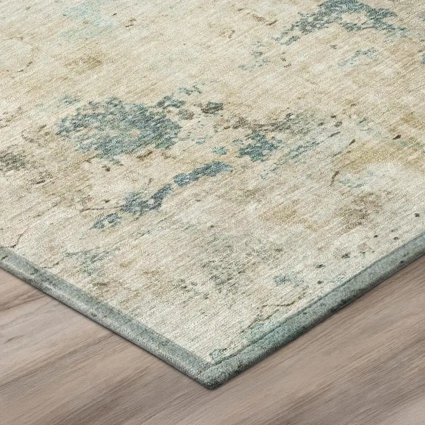 Ivory And Beige Abstract Washable Indoor Outdoor Area Rug Photo 5