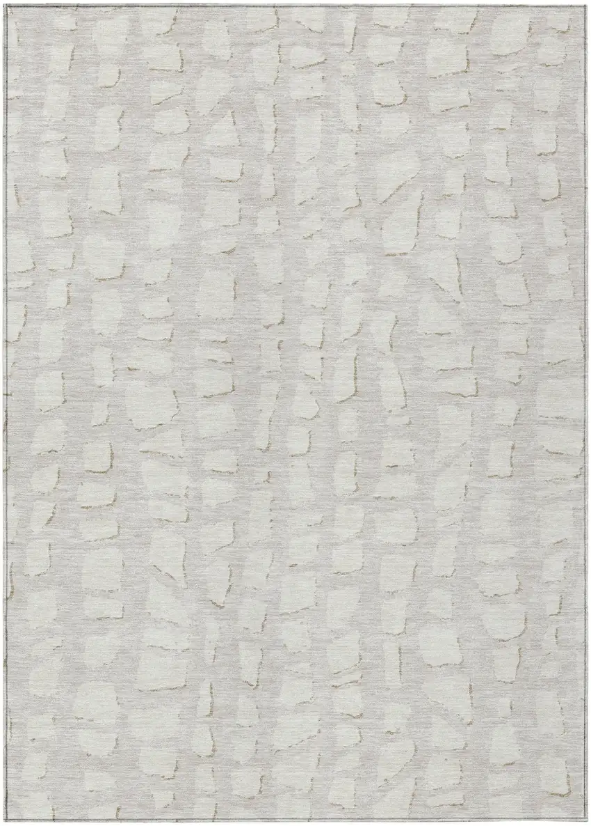 Ivory And Beige Abstract Washable Indoor Outdoor Area Rug Photo 1