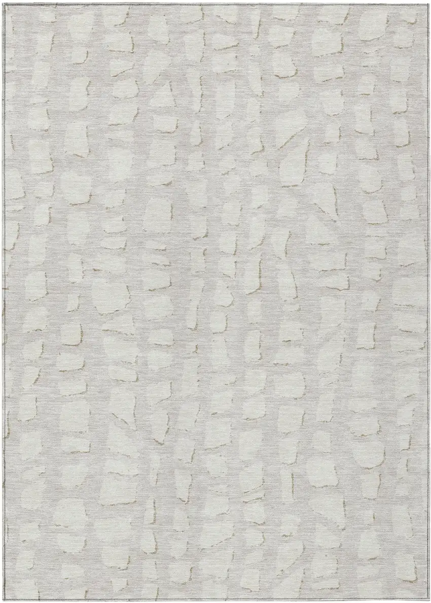 Ivory And Beige Abstract Washable Indoor Outdoor Area Rug Photo 1
