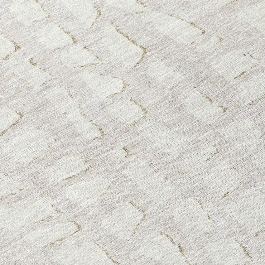 Ivory And Beige Abstract Washable Indoor Outdoor Area Rug Photo 8