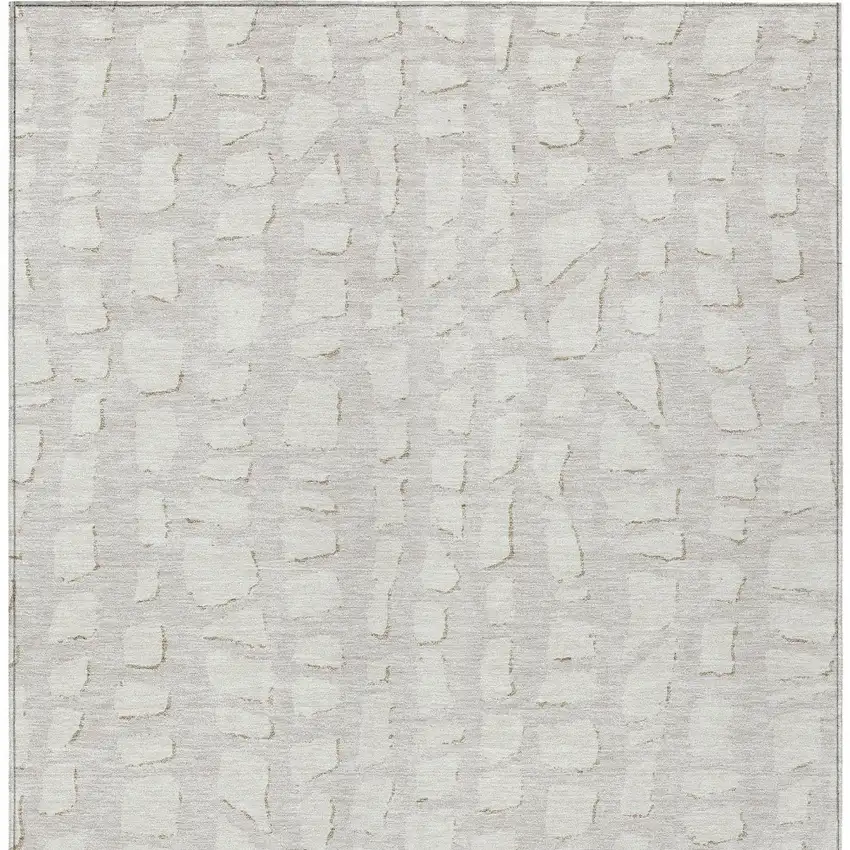 Ivory And Beige Abstract Washable Indoor Outdoor Area Rug Photo 5