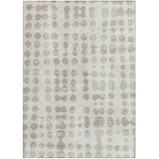 Ivory And Beige Abstract Washable Indoor Outdoor Area Rug Photo 7