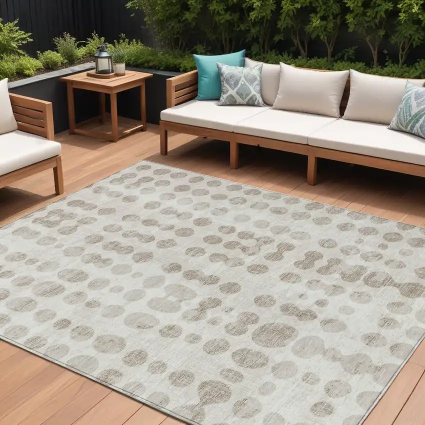 Ivory And Beige Abstract Washable Indoor Outdoor Area Rug Photo 1