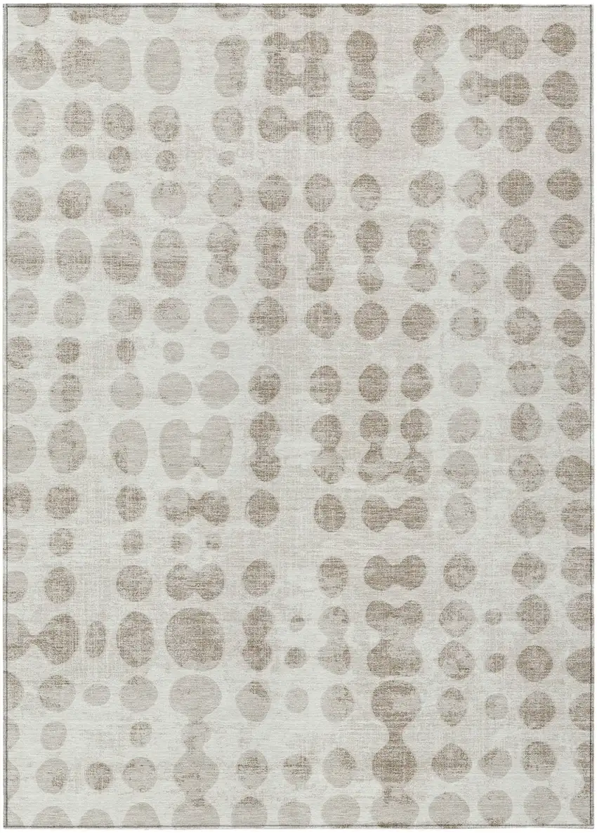 Ivory And Beige Abstract Washable Indoor Outdoor Area Rug Photo 2