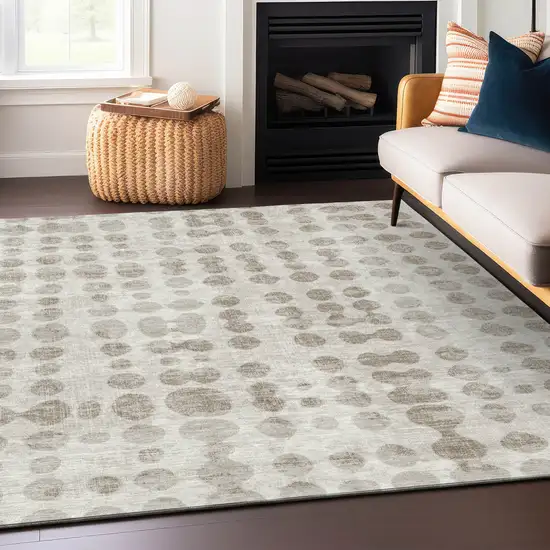 Ivory And Beige Abstract Washable Indoor Outdoor Area Rug Photo 7
