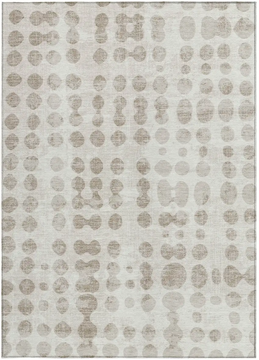 Ivory And Beige Abstract Washable Indoor Outdoor Area Rug Photo 6