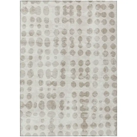 Ivory And Beige Abstract Washable Indoor Outdoor Area Rug Photo 3