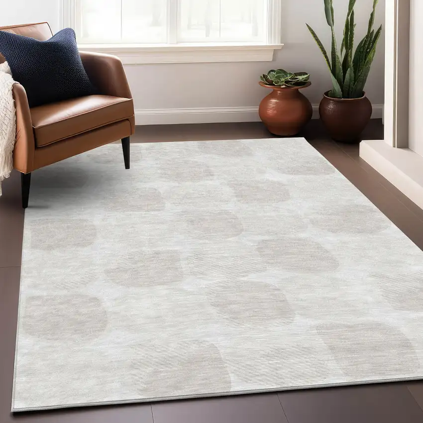 Ivory And Beige Abstract Washable Indoor Outdoor Area Rug Photo 9