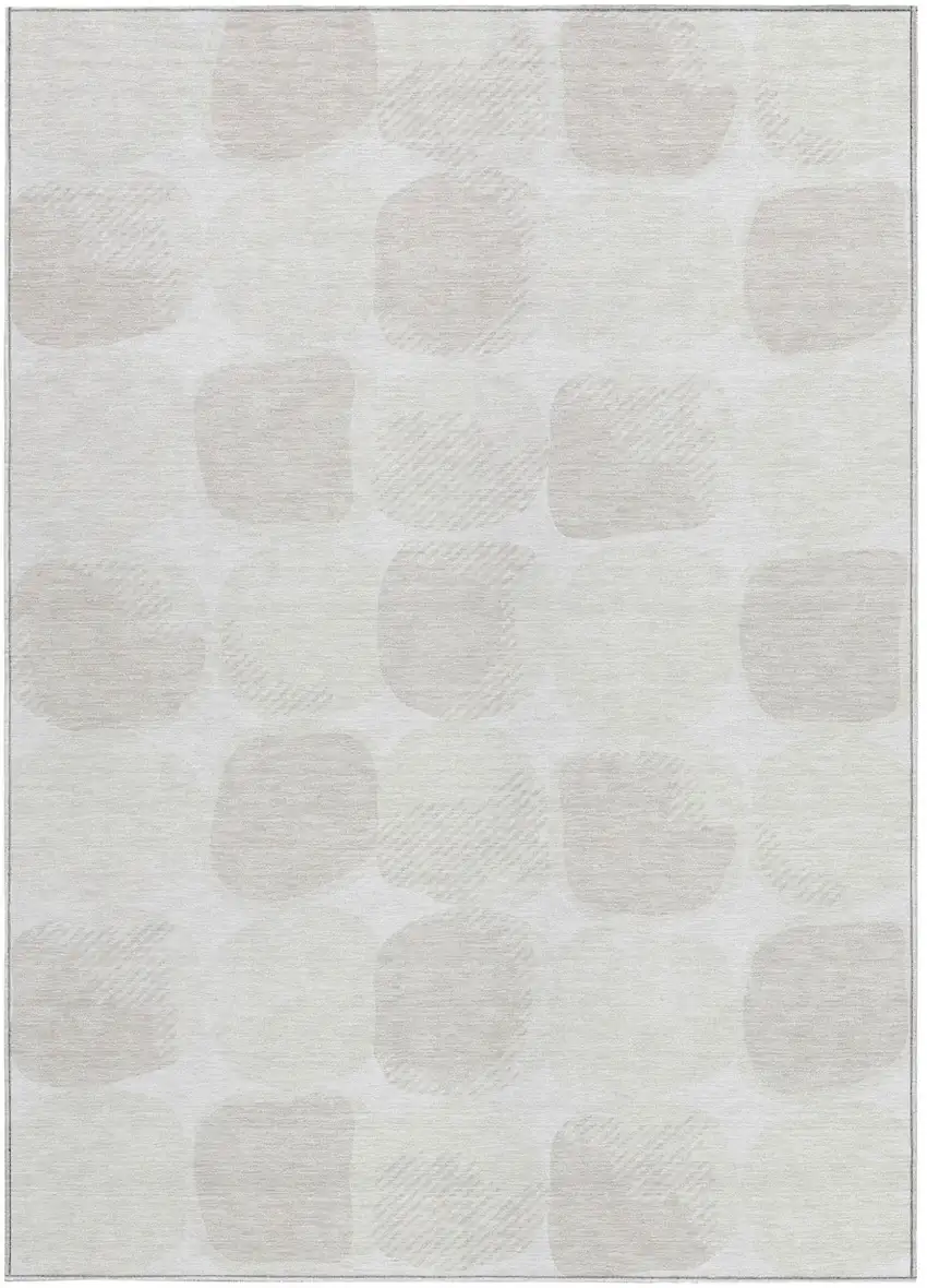 Ivory And Beige Abstract Washable Indoor Outdoor Area Rug Photo 7