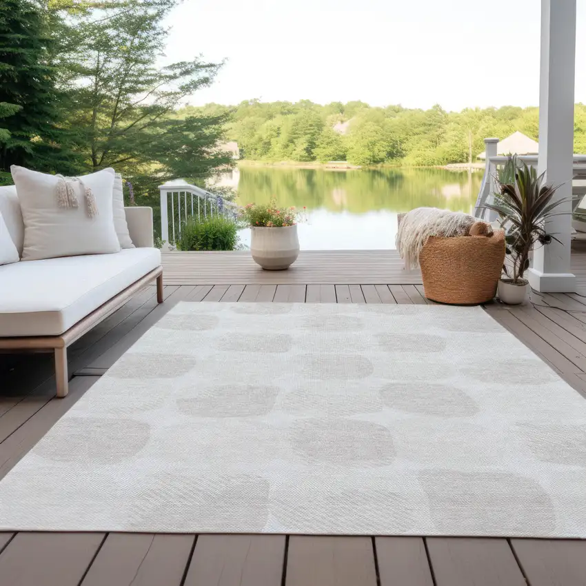 Ivory And Beige Abstract Washable Indoor Outdoor Area Rug Photo 8