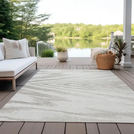 Ivory And Beige Abstract Washable Indoor Outdoor Area Rug Photo 8