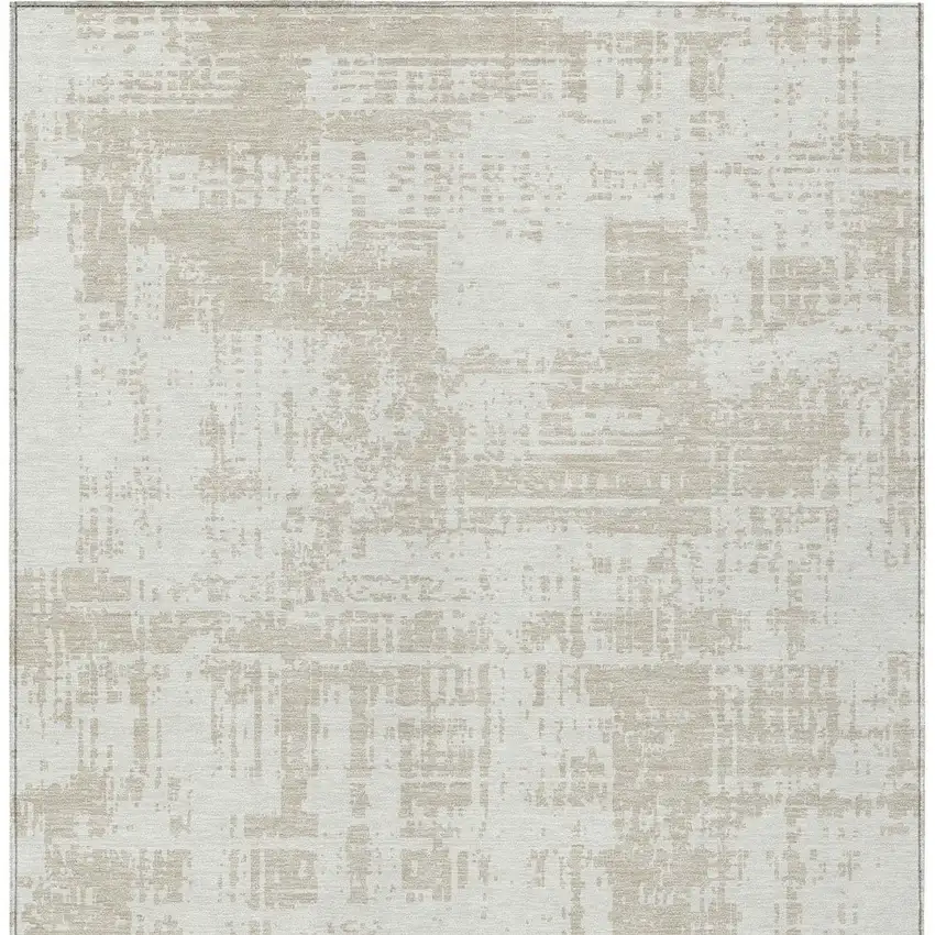 Ivory And Beige Abstract Washable Indoor Outdoor Area Rug Photo 6
