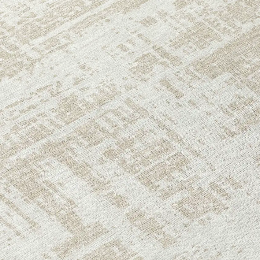 Ivory And Beige Abstract Washable Indoor Outdoor Area Rug Photo 7