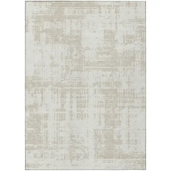 Ivory And Beige Abstract Washable Indoor Outdoor Area Rug Photo 2