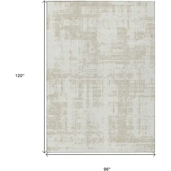 Ivory And Beige Abstract Washable Indoor Outdoor Area Rug Photo 3