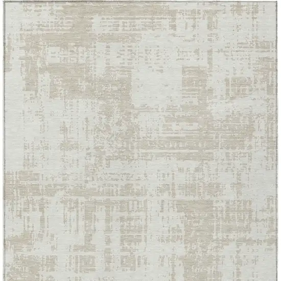 Ivory And Beige Abstract Washable Indoor Outdoor Area Rug Photo 5