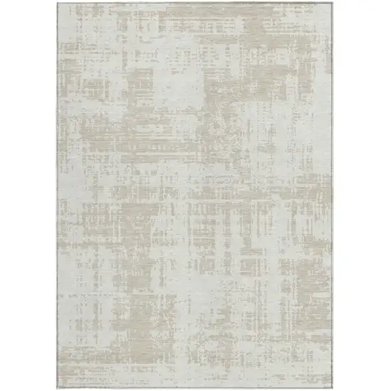 Ivory And Beige Abstract Washable Indoor Outdoor Area Rug Photo 5