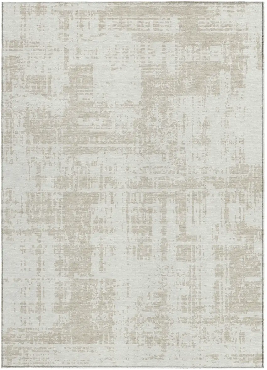Ivory And Beige Abstract Washable Indoor Outdoor Area Rug Photo 5