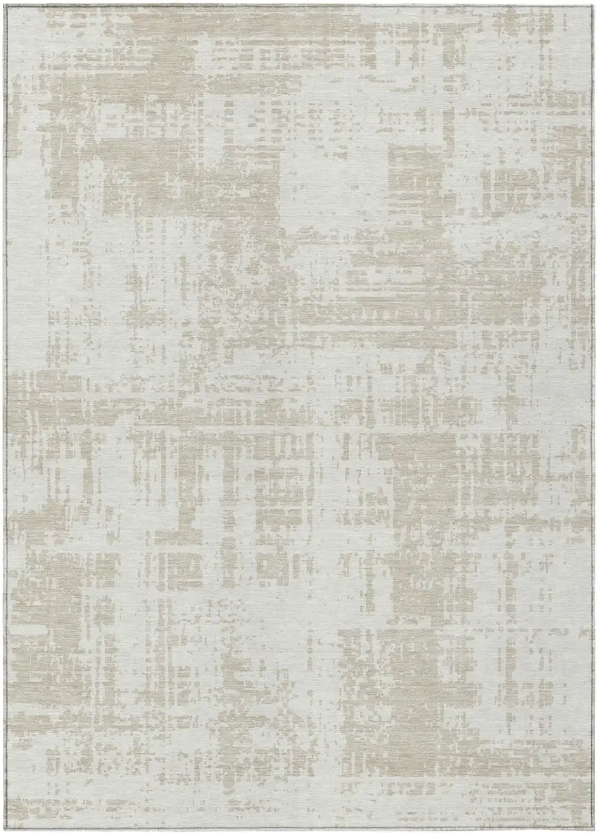 Ivory And Beige Abstract Washable Indoor Outdoor Area Rug Photo 2
