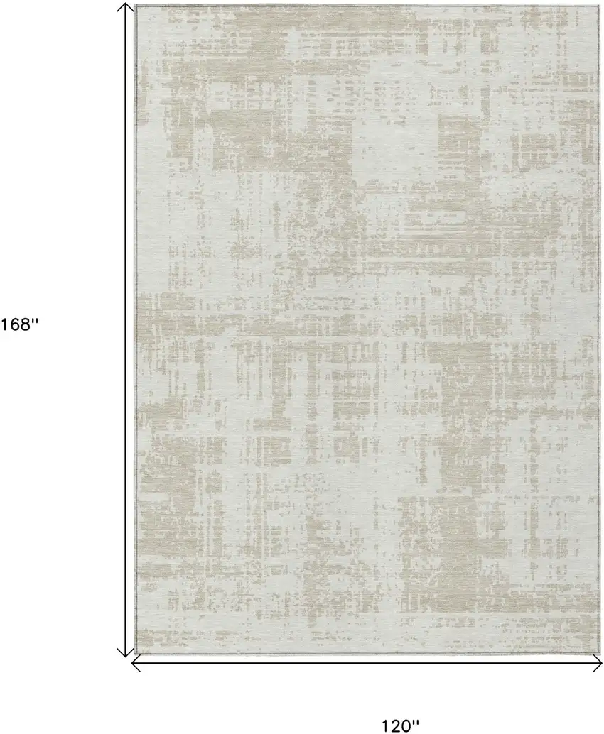 Ivory And Beige Abstract Washable Indoor Outdoor Area Rug Photo 3