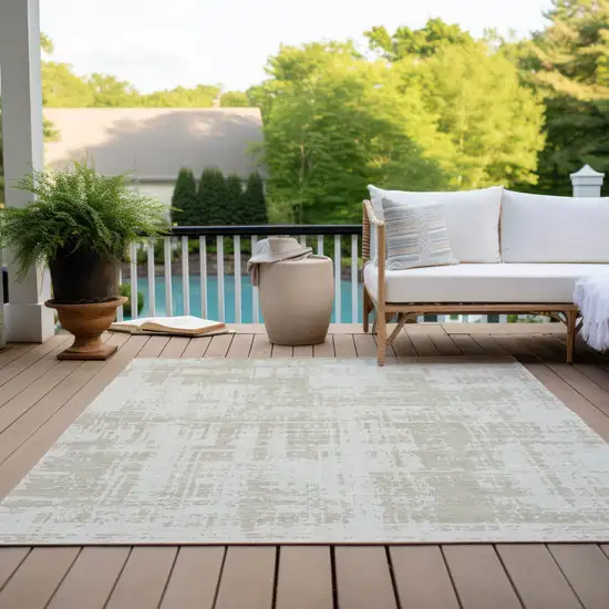 Ivory And Beige Abstract Washable Indoor Outdoor Area Rug Photo 9