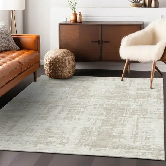 Ivory And Beige Abstract Washable Indoor Outdoor Area Rug Photo 7